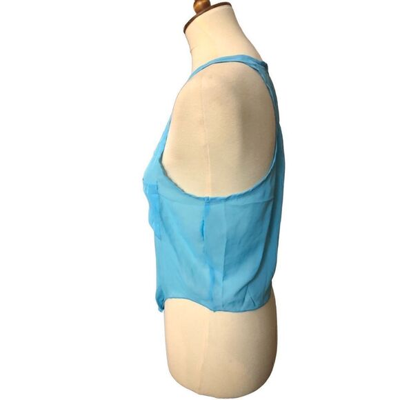 Wet Seal pale blue button down racer back sheer crop top tie front - Picture 3 of 8